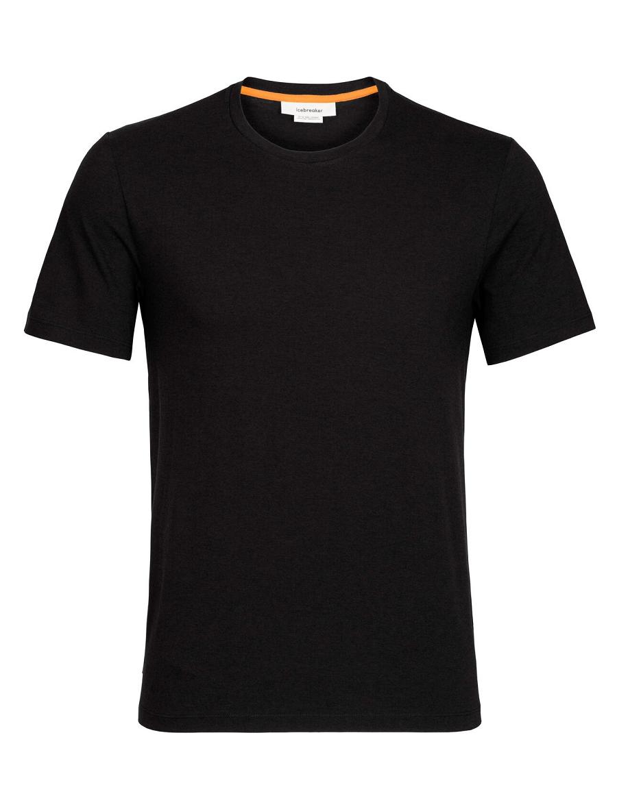 Black Men's Icebreaker Merino Central Classic Short Sleeve T Shirts | USA 1146FDNM